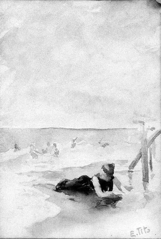 224-Ettore Tito-veduta di spiaggia con bagnanti  -Museo Civico, Pescia, Potenza  